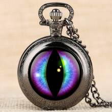 Retro Mens Pocket Watch Purple Vertical Pupil Pattern Pocket Watch for Boy Arabic Digital Pocket Watches for Teenager