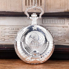 1052Best Gift with hammer and sickle Quartz Vintage Large Craved Earth and Star Retro Pocket Watch with waist chain