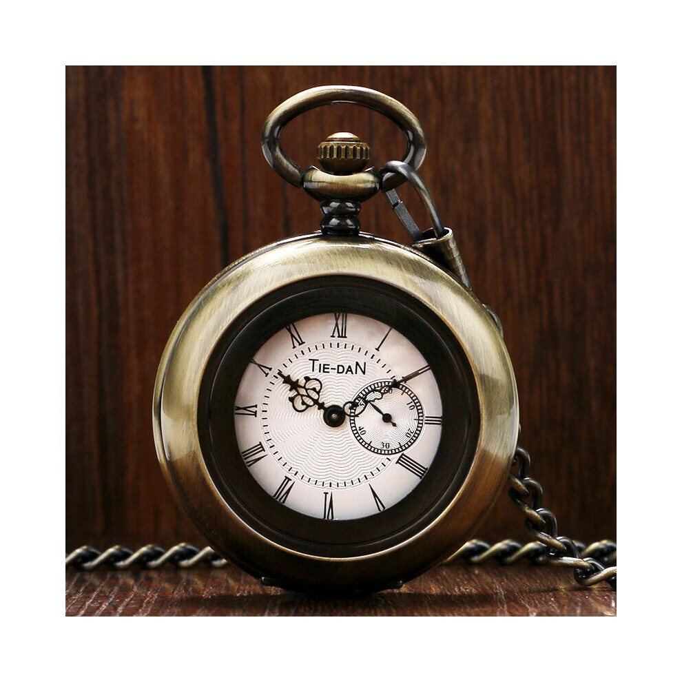 Unique Clock Small Second Hand Half Hunter Retro Quartz Pocket Watch for Men Women Fob Pendant Chain Collectable Watches-image-OPC-PBTJNW6-NEW