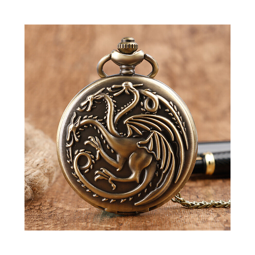Classical 3D Dragon Full Hunter Case Men Women Quartz Analog Pocket Watch Necklace Pendant Chain Arabic Number Display-image-OPC-PBTJNX2-NEW