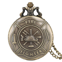 Retro Bronze Firefighter Control Quartz Pocket Watch Children Pendant Clock Necklace Vintage Watch Chain pesca hombre Watch
