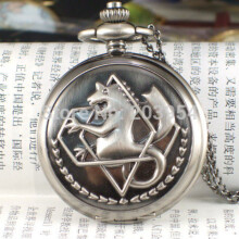 Steel Tone Anime Fullmetal Alchemist Pocket Watch 1pcs/lot 3 Cosplay Edward Elric with Chain Boys Gift