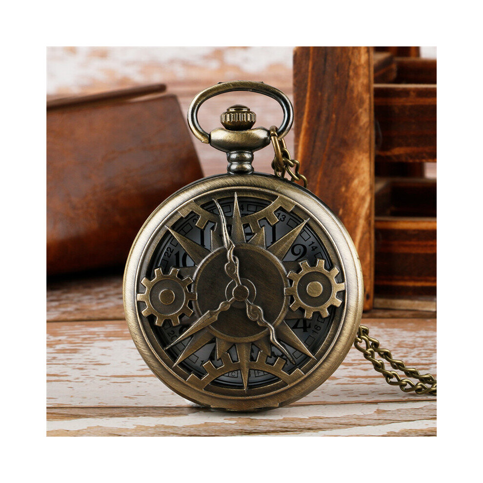 Old Hollow Wheel Gear Cover Men Women Quartz Analog Pocket Watch Half Hunter Clock with Sweater Chain Collectable Gift-image-OPC-PBTJP5K-NEW