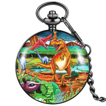 Anime Dinosaur Personality Quartz Pocket Watch Boy Classic Dial Hollow Pointer Girl Flip Case Pendant Pocket Watch