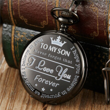 Unique TO MY SON Quartz Pocket Watch with Necklace Chain Pendant Clock Gift for Male Child Watches