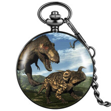 Flip Quartz Pocket Watch Two Dinosaurs Man Classic Digital Dial Girl Thick Chain Practical Alloy Case Pocket Watch Pendant