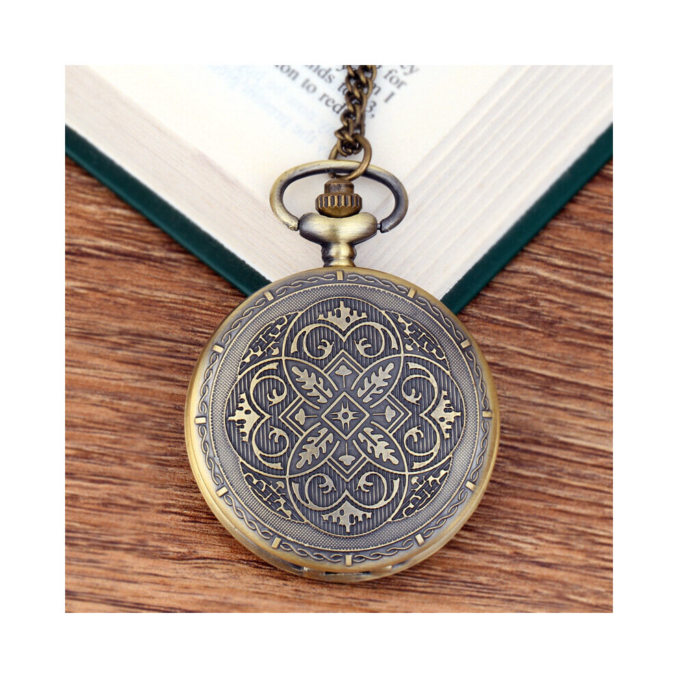 Vintage large bronze fine chain beautifully carved pattern quartz pocket watch-image-OPC-PBTJPHY-NEW