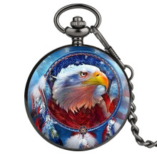 Mens Quartz Pocket Watch Eagle Printing Pattern Pocket Watches for Boy Analog Quartz Pendant Gift for Pocket Watch