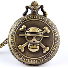 Vintage Quartz Movement Pocket Watch Bronze Cartoon One Piece Elements Arabic Numerals Dial with Chain Retro Gift for Children