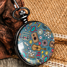 Retro Steampunk Pocket Watch Graffiti Pattern Quartz Quiet Dial Practical Pendant Necklace Clock Gift for Daughter Son