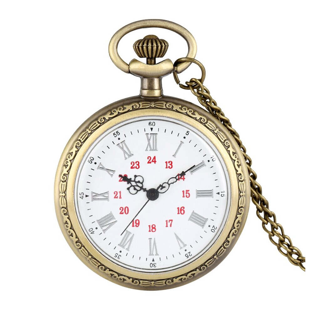 No Cover Quartz Pocket Watches Roman Numerals Bronze Floral Rattan Back Case Necklace Retro Chain Watch for Men Women-image-OPC-PBTJPV7-NEW