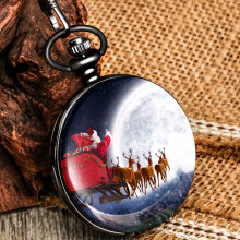 Christmas Theme Quartz Pocket Watch Pendant Clock Necklace Chain Watch for Kids