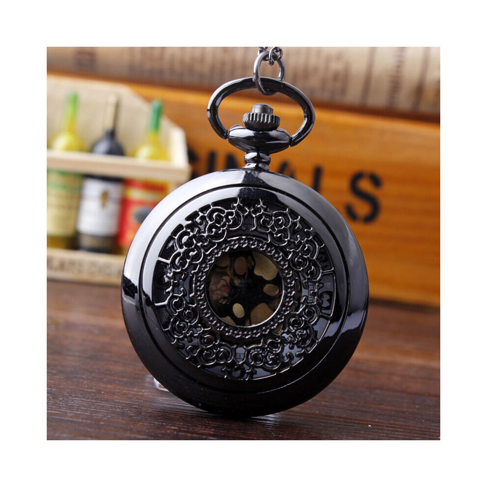 Hollow-carved Quartz Movement Pocket Watch Arabic Numerals Dial with FOB Chain Unique Pattern Gift-image-OPC-PBTJPVB-NEW