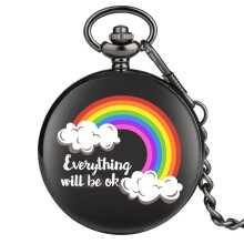 Colorful Rainbow Striped Sky and Clouds Quartz Pocket Watch Chain Jewelry Unique Good Mood Unisex Clock