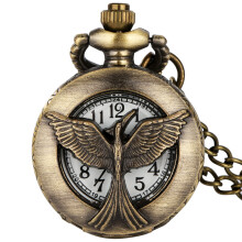 Little Hollow Spread Wings Bird Bronze Necklace Watch Kids Men Women Vintage Steampunk Pendant Pocket Timepiece Gift Tiny Clock