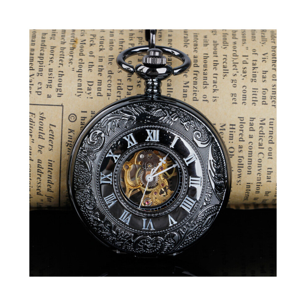 Vintage Mechanical Pocket Watches Hollow Skeleton Hand-winding Retro Male Clock Pendant FOB Chain High PJX1215-image-OPC-PBTJQBY-NEW