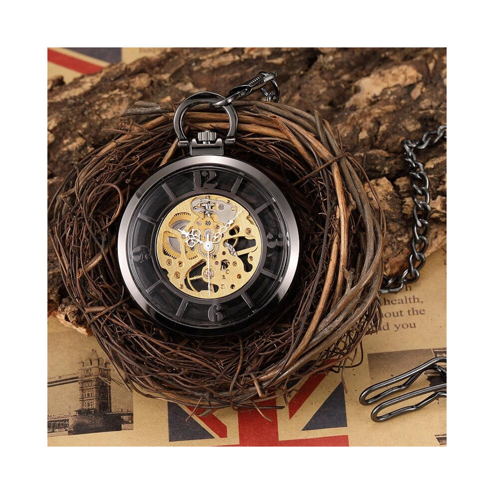 Smooth Mechanical Pocket Watch Transparent Hand-winding Watch Hollow Steampunk Skeleton FOB Clock Chain Pendants-image-OPC-PBTJQQQ-NEW