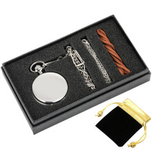 Vintage Pocket Watch Set Birthday for Kid Quartz Pendant Pocket Clock with FOB Chain Leather Rope Box Set