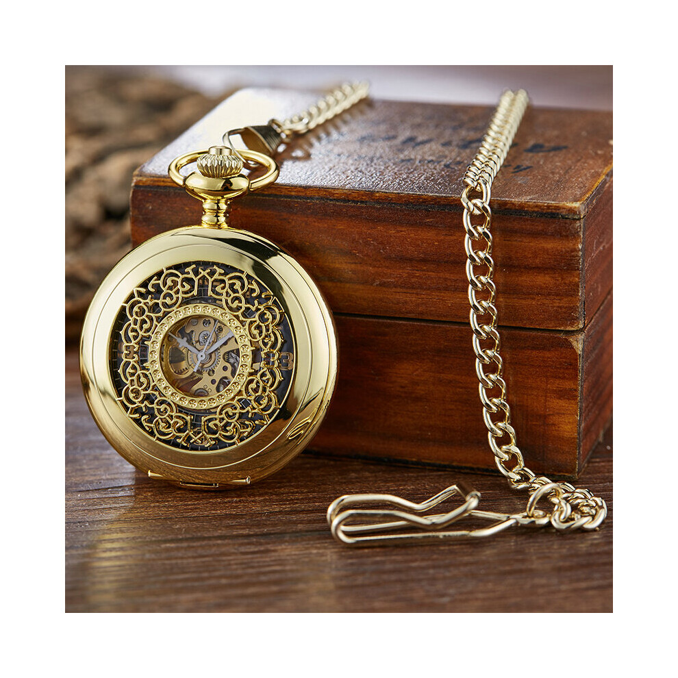 Big Arabic Number Mechanical Pocket Watch Skeleton Hollow Case Male Fob Chain Clock for Men Women-image-OPC-PBTJR9G-NEW