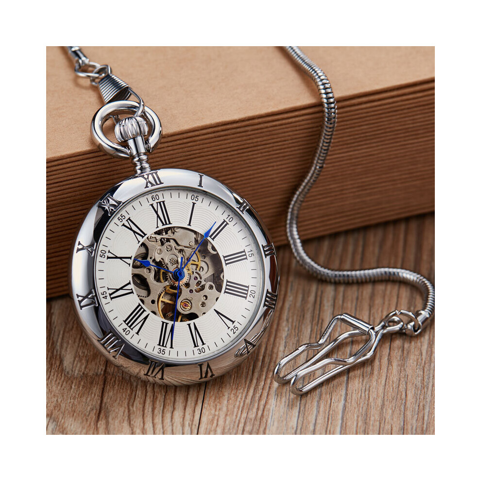 Copper Automatic Mechanical Pocket Watch Clock Fob Chain Watch Men Roman Numbers Clock High Pocket watches-image-OPC-PBTJR9Z-NEW