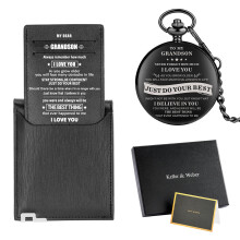 Hot Pocket Watch Wallet To My Grandson Just Do Your Soft Leather Wallet Unique Flip Cover Quartz Pocket Watch