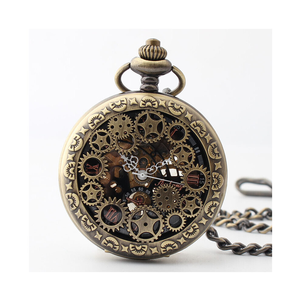 Bronze Retro Skeleton Gear Pocket Watches Personalised Mechanical For Men Women Circle Analog Hand Wind Fob Watch-image-OPC-PBTJRPC-NEW