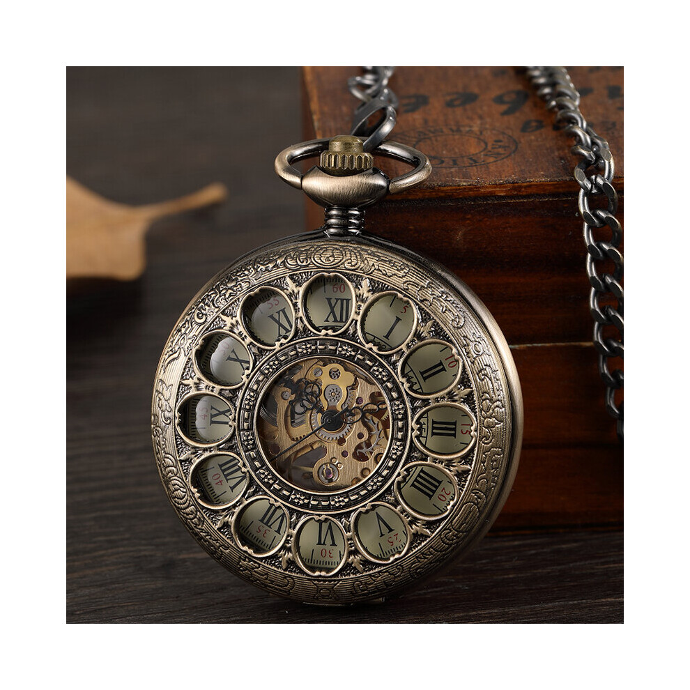 Mechanical Pocket Watch Antique Skeleton Fob Chain Sliver Hollow Case Hanging Clock with for Men-image-OPC-PBTJS8D-NEW