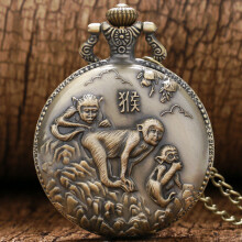 Retro 3D Monkey Bronze Quartz Pocket Watch With Necklace Chain Drop Gift To Children Kids
