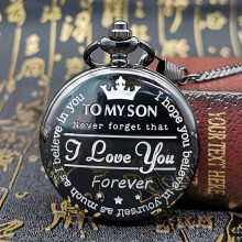 Bronze To My Son Quartz Pocket Watch Vintage Roman Numeral Display Pendant Clock Birthday for Boys