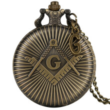 Punk Freemasonry Masonic Antique Bronze Quartz Fob Clock Pendant Freemason Pocket Watch Chain Necklace with G Accessory
