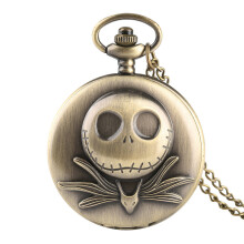 Bronze Skull Pocket Watches Necklace Quartz Fob Watch Men Necklace Gift for Children
