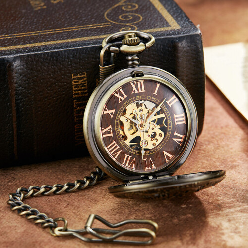 Roman Numeral Antique Mechanical Pocket Watch Old Dragon Steampunk Dual ...