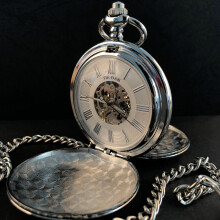 Silver Unisex Pocket Watch Mechanical Vintage Charm Steampunk with Chain Pocket&Fob Watches