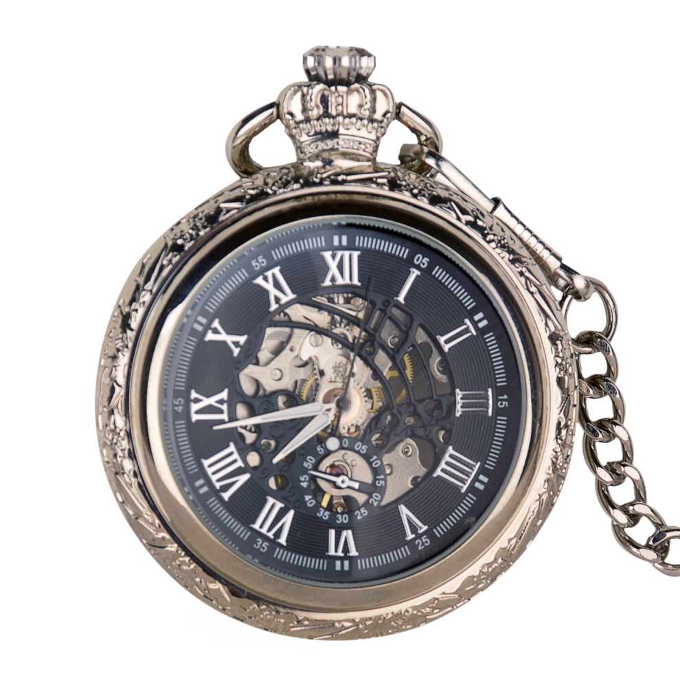 Vintage Mechanical Pocket Watch Roman Numerals Display Clock Men Ladies Strap Chain Pendant Gift-image-OPC-PBTJSPC-NEW