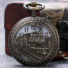 Carve Modern Gift Bag Quartz Causal Pendant Boys Train Antique Style Children Necklace Pocket Watch