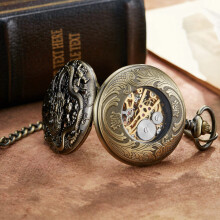 Reloj Retro Quartz Pocket Watches Chinese Dragon Pendant Chain Fob Watch Vintage Necklace For Men Boys Gift Relogio Masculino