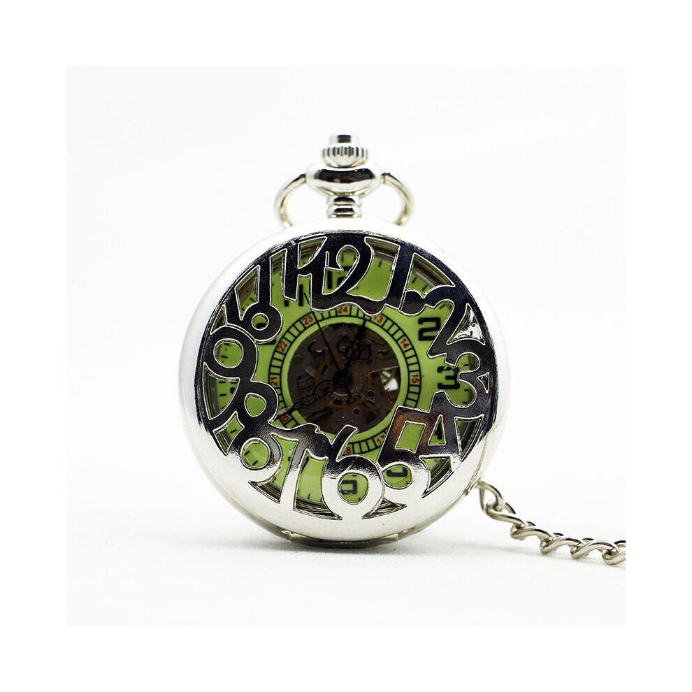 Silver Arabic Numeral Pocket Watch Mechanical Hand Casual Unisex Hollow Skeleton Watches For Men reloj de bolsillo-image-OPC-PBTJSVD-NEW
