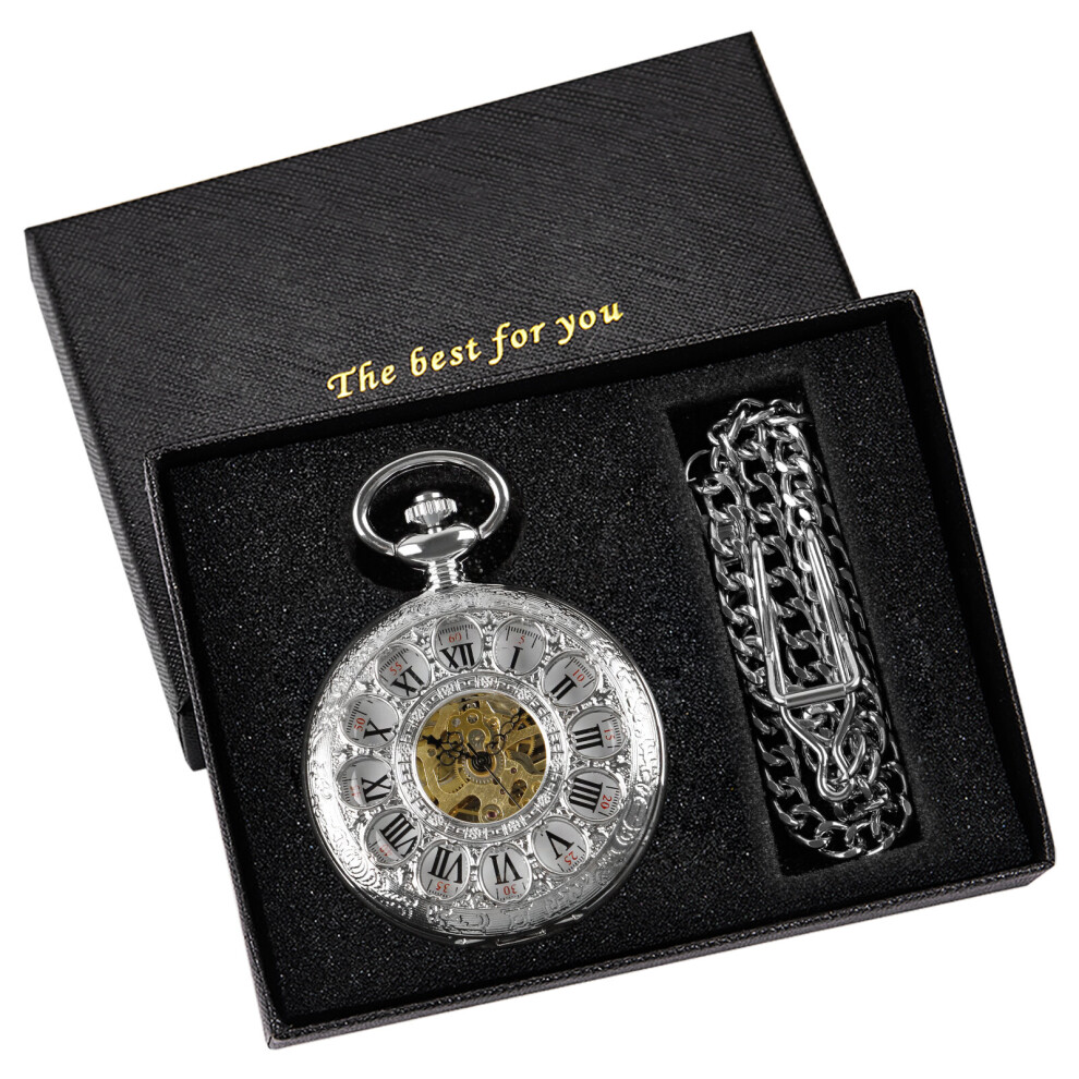 Casual Silver Roman Numerals Vintage Mechanical Pocket Watches For Men Women Hand Wind Fob Watch Half Hunter-image-OPC-PBTJT6G-NEW