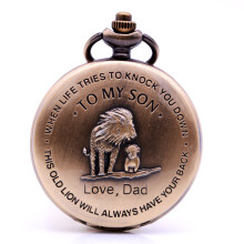 Hot Vintage Mens Boys Engraved Lion Quartz Pocket Watch to My Son, Love DAD, Necklace Chain Regarder Gift