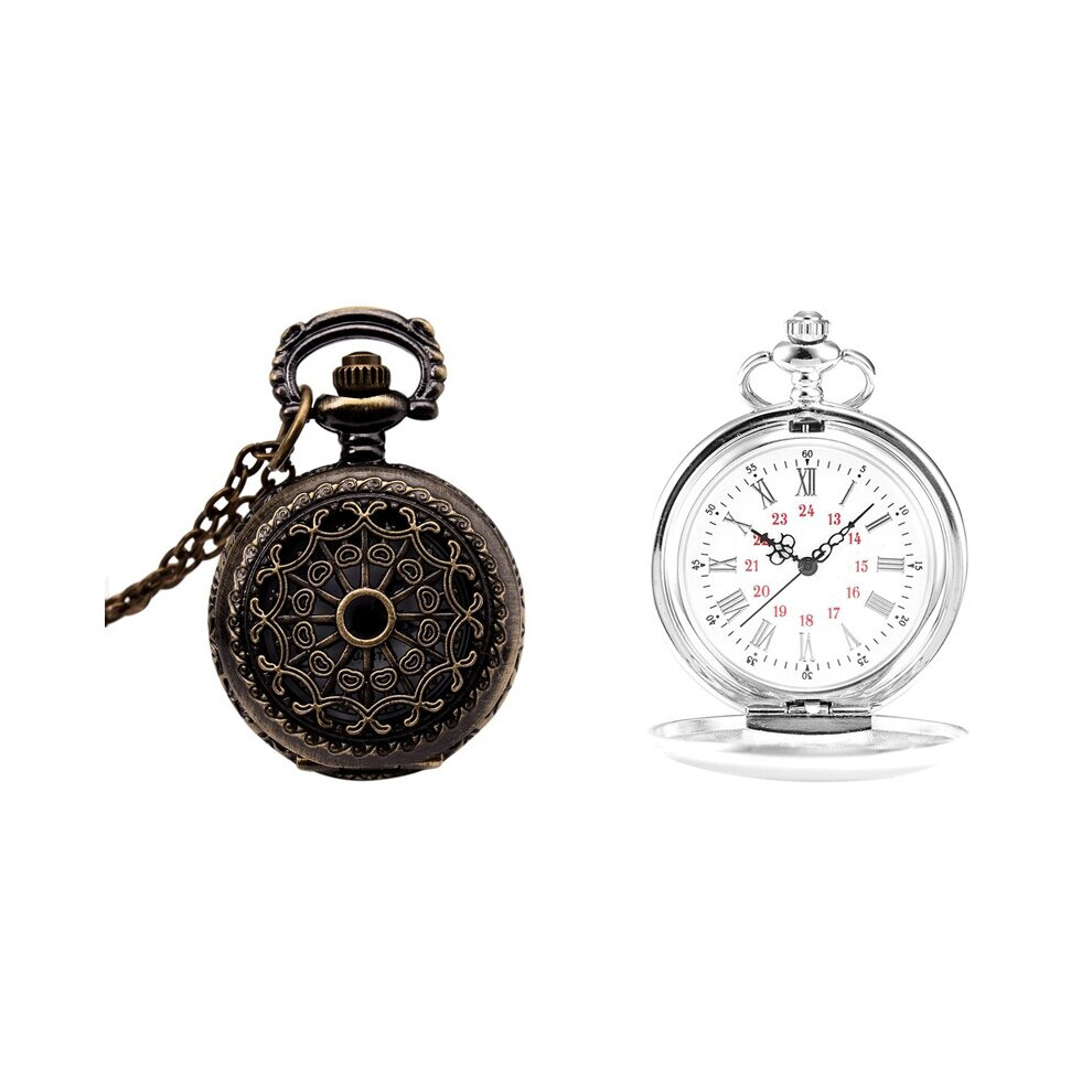 2PCS Watches Vintage Bronze 31.5Inch Chain Antique Pocket Watch Gift-Cobweb With Pocket Watch, Metal Strap-image-OPC-PBTJQTF-NEW