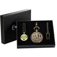 Meaningful Father's Gift Silver Quartz Pocket Watch Set Pendant Dad Necklace Waist Chain Clock Gift
