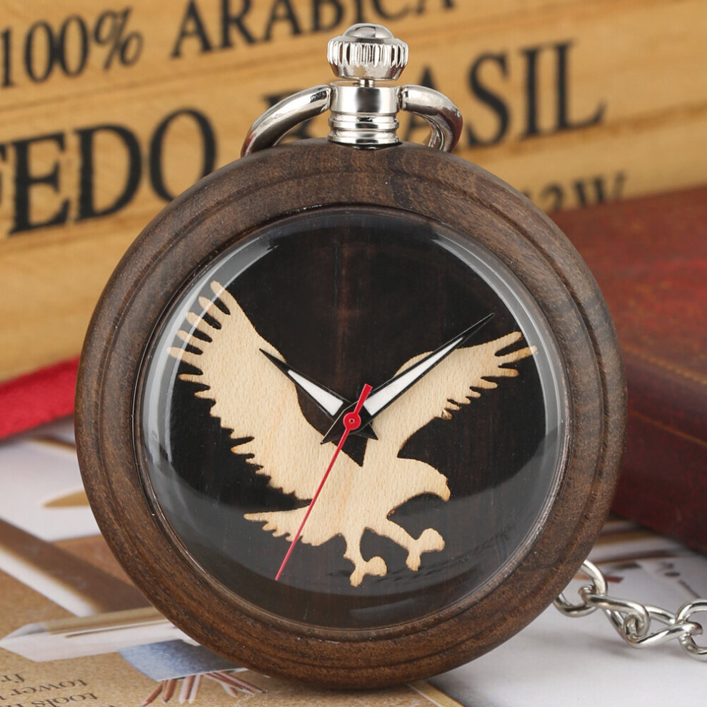 Owl Pattern Quartz Pocket Watches for Men Dark Brown Wooden Quartz Pocket Watch Practical Detachable Rough Chain Pendant Watch-image-OPC-PBTJTYN-NEW