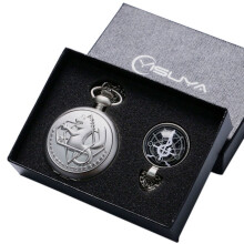 Vintage Fullmetal Silver Pocket Watch Alchemist Pocket Watch Clock Pendant Necklace Chain Christmas For Girls Boys