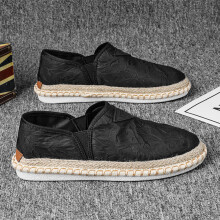 (Black-41) Summer Autumn Men Canvas Shoes Breathable Men's Casual Shoes Slip-On Hemp Shoes Graffiti Espadrilles Women Footwear Flats