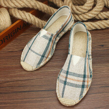 (A Beige-38) Woman Man Canvas Shoes Breathable Men's Casual Shoes Comfortable Slip-On Hemp Shoes Graffiti Espadrilles Women Footwear Flats