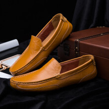 (yellow Beige-44) Leather Men Shoes Casual Slip on Formal Loafers Men Moccasins Italian Male Driving Shoes Sneakers