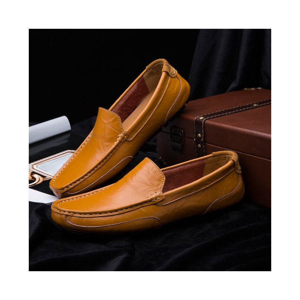 (yellow Beige-44) Leather Men Shoes Casual Slip on Formal Loafers Men Moccasins Italian Male Driving Shoes Sneakers