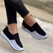 (black Beige-39) Women Boat Shoes Platform Casual Slip-On Shoes Ladies Flats Sneakers Cut Out Suede comfortable Moccasins