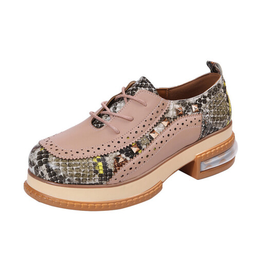 pale pinkish gray Green 42 35 43 Big Size Vintage British Style Oxfords Round Toe Green Pink Lady Lace Up Brogues Loafers Casual Shoes For Women on OnBuy