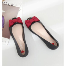 (Black-6) peep toe shallow slip on moccasins butterfly-knot flat espadrilles soft non-slip jelly shoes open toe pregnant women shoes